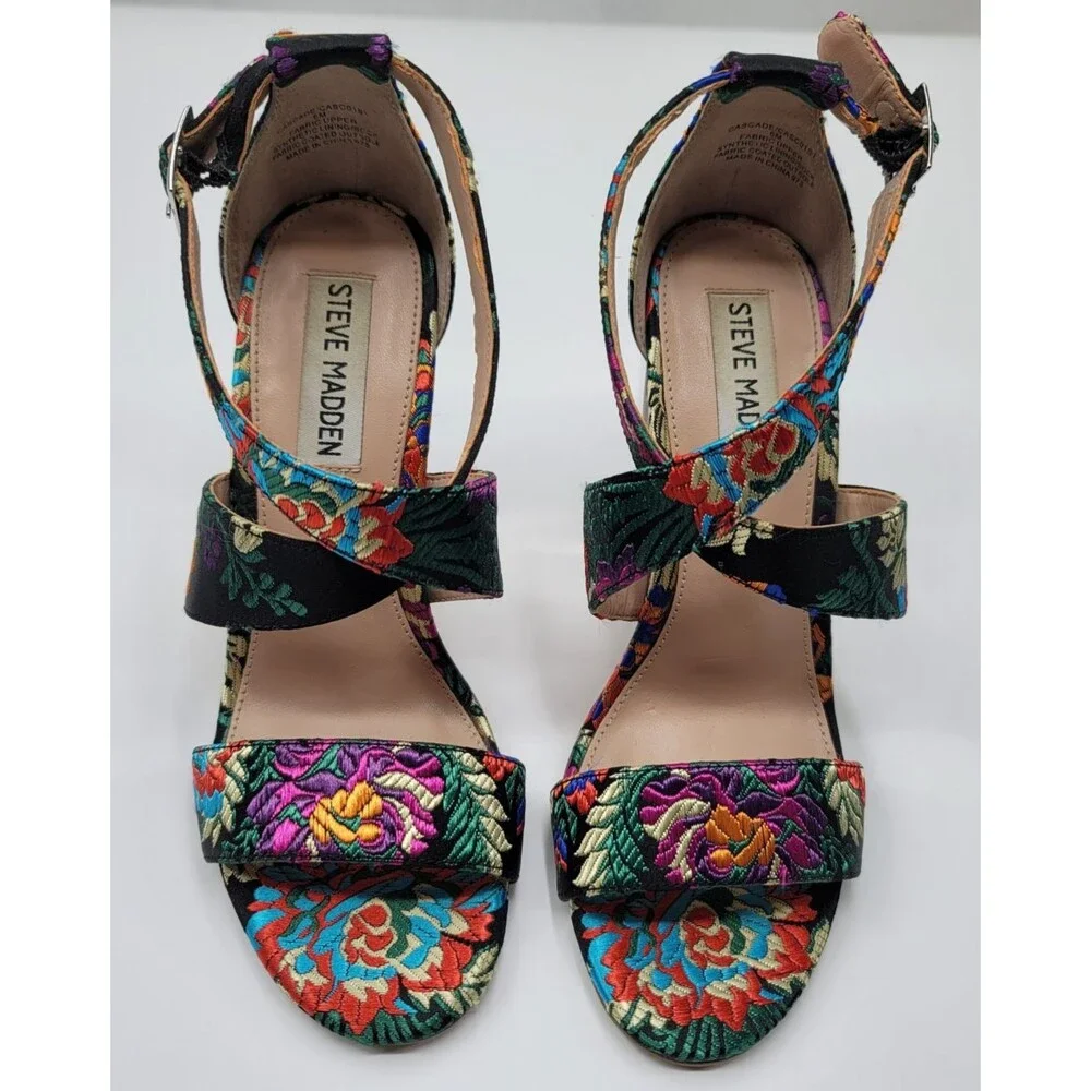 Steve Madden Multi-Color Floral Brocade Cascade Acrylic Platform Heels Size 6M